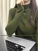 Noble Bourgeois Olive Green High-Neck Knit Sweater for Women - Stylish Autumn/Winter Layer