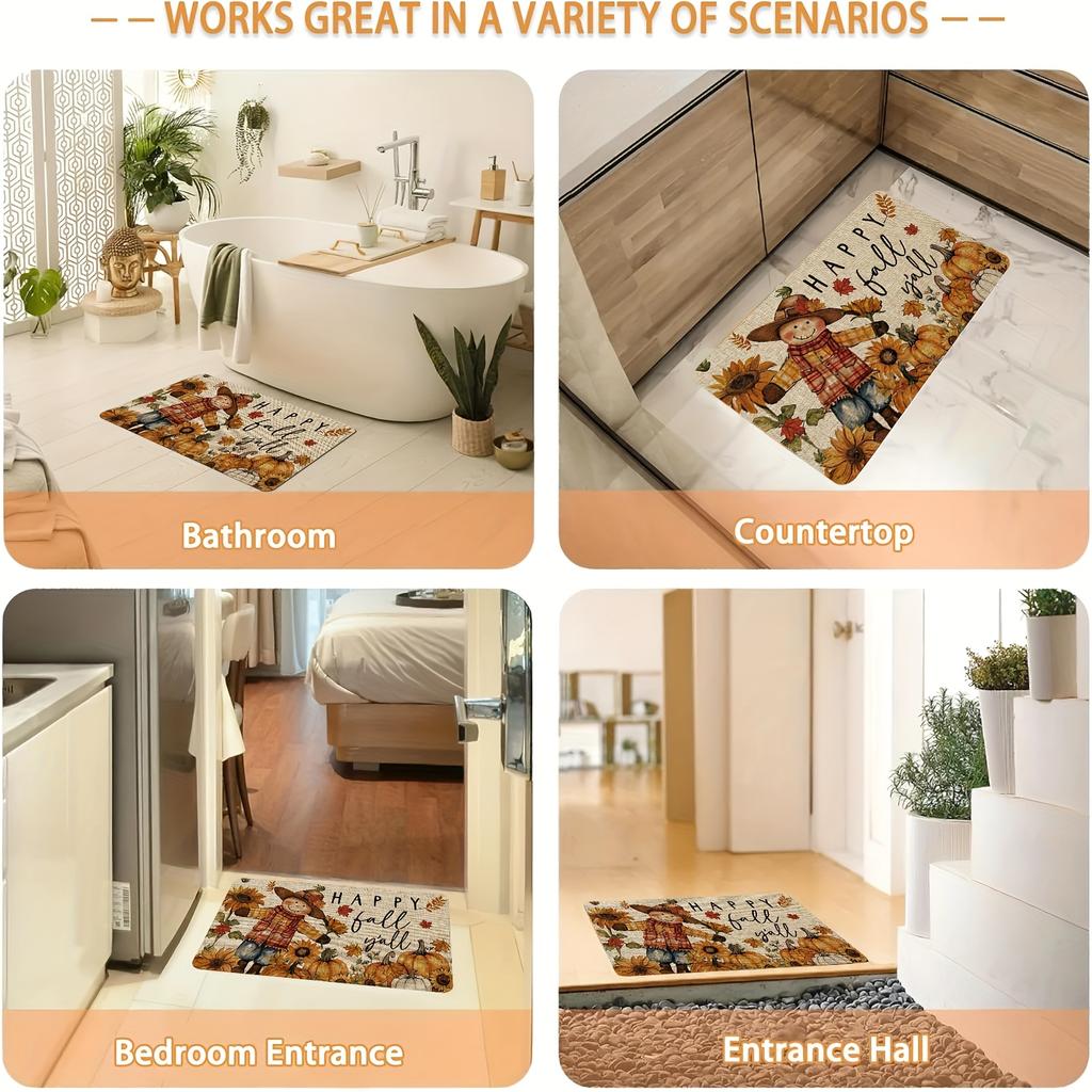 1 Stück Kürbisse Sonnenblumenmuster Fußmatte Modern Küche Polyester Teppich, Rutschfest Bunt Innen Teppich, Für Zuhause Badezimmer Schlafzimmer Wohnzimmer Deko
