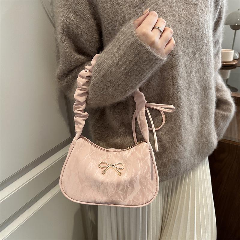 Early spring new bow armpit sweet and fresh foreign style to work commuting fashion shoulder handbag