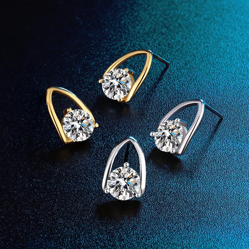 Sterling Silver Moissanite Eight Hearts & Arrows Stud Earrings with K Gold