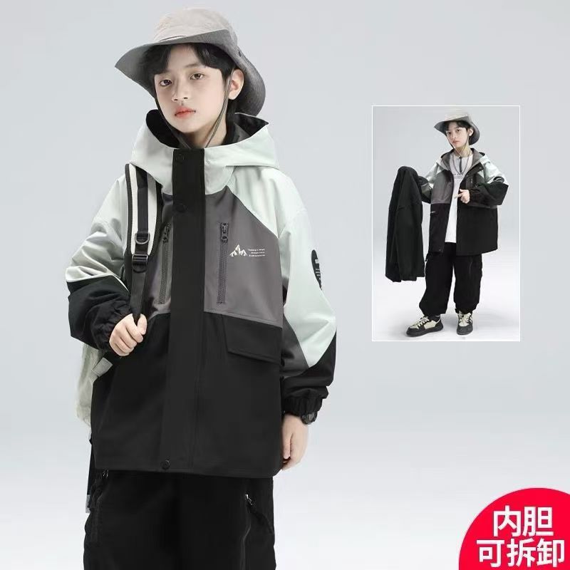 Abnehmbare Drei-in-Eins-Dicke Winter-Windbreaker-Jacke für Jungen