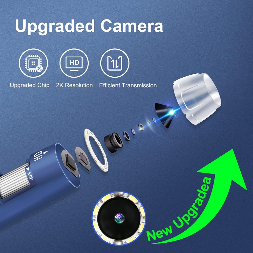 Jiusion 2K HD 2560x1440P USB Digital Microscope for Android Phones and Tablets, Windows, Mac, Linux, 40x to 1000x Magnification, Mini Endoscope Handhe