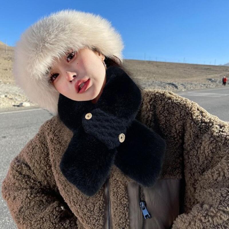 Knit Point Petite Leaf Fur Muffler gray