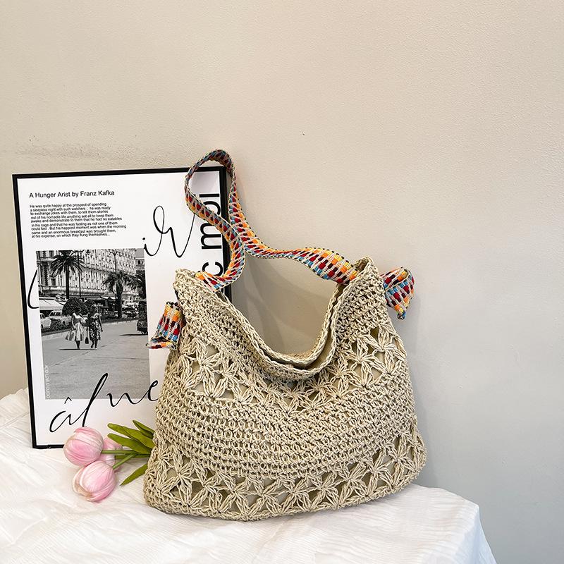 

Плетёная сумка большой вместимости в ленивом стиле для пляжного отдыха, сумка-тоут для поездок на работу бежевый