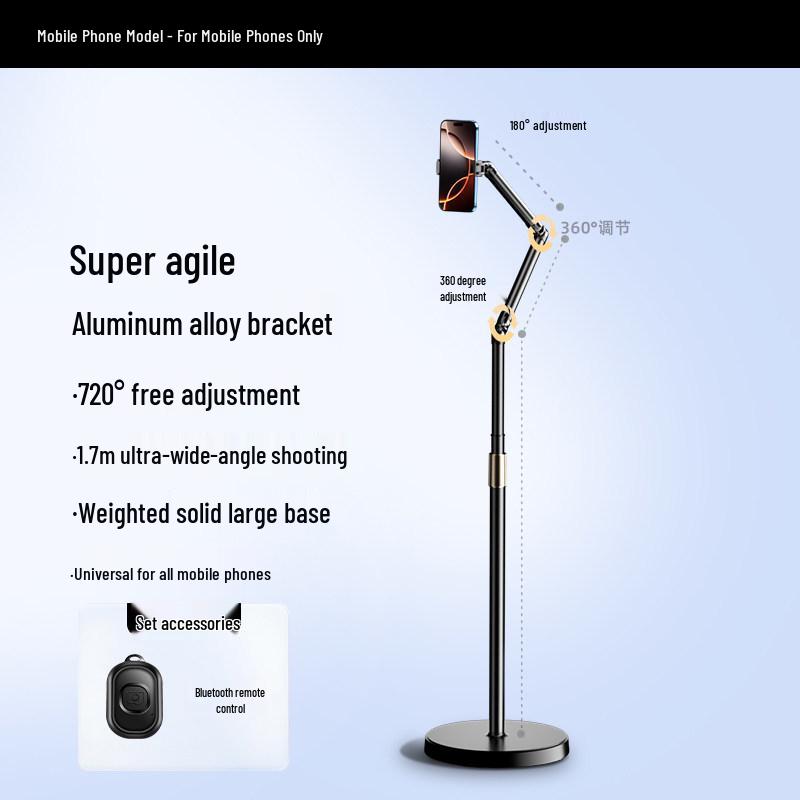 Professional Floor-Standing Phone & Tablet Holder for Live Broadcast and Overhead Shots