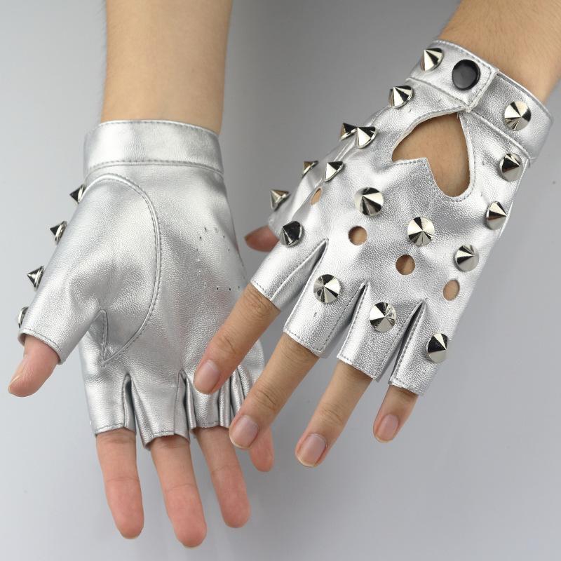 Punk Spiked Fingerless Gloves, Gothic Leather Gloves with Studs for Halloween & Cosplay