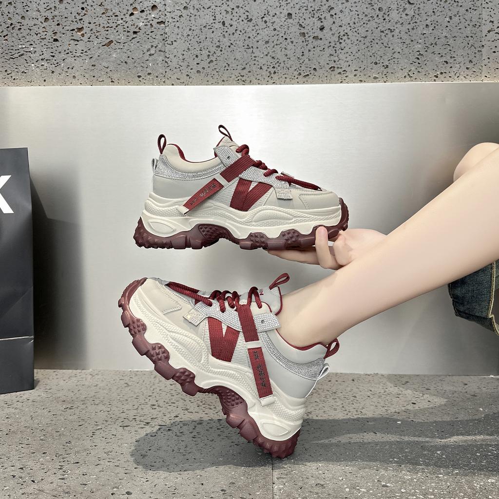 Spring New Rhinestone Platform Dad Shoes Women's Height Increase Small Sports and Leisure Shoes Versatile