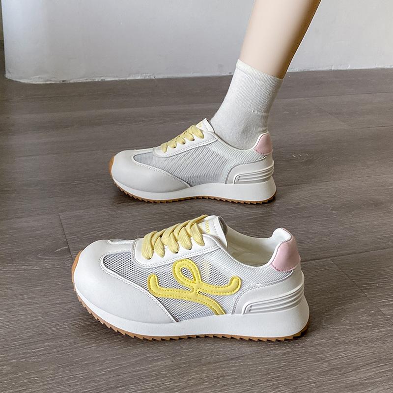 Leather thin mesh Forrest Gump shoes women's 2025 summer new thick-soled breathable sports shoes lightweight dad shoes