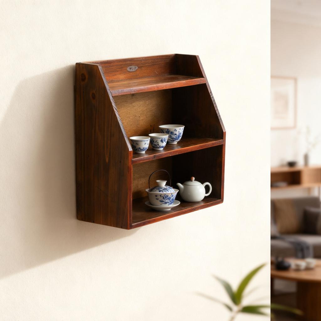 Wooden Wall Mounted Display Shelf Rack 3 Tier Vintage Display Shelf for Tea Set Cup Trinket Collectibles Succulents