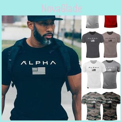 Mens Gym Bodybuilding Fitness Muscle Workout Crew Neck Tshirt With Breathable Quickdry Fabric And American Flag Print