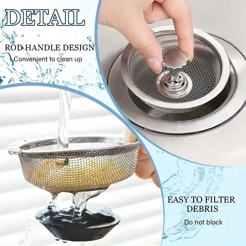 Kitchen Sink Strainer with Handle and Stopper Kitchen Sink Drain Basket/Stopper 3.3 Inch Stainless Steel Sink Mesh Sifter Filter