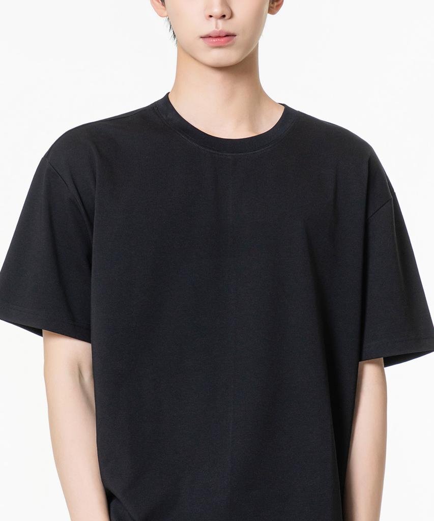 MOZMOZ Crop Fit Sorona Cooling Functional Back Slit Plain Short Sleeve T-Shirt Black