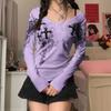 Mode Grafik Kreuz Flügel Druck Langarm Frauen T-shirt Y2k Top Harajuku T 2000s Ästhetischen Punk Stil Kleidung Streetwear