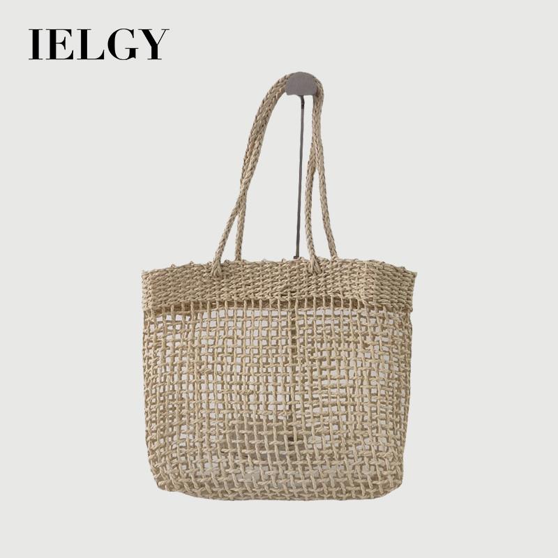 IELGY Vacation Leisure Woven Hollow Female Bag Retro Art Mori Style Simple Beach Bag