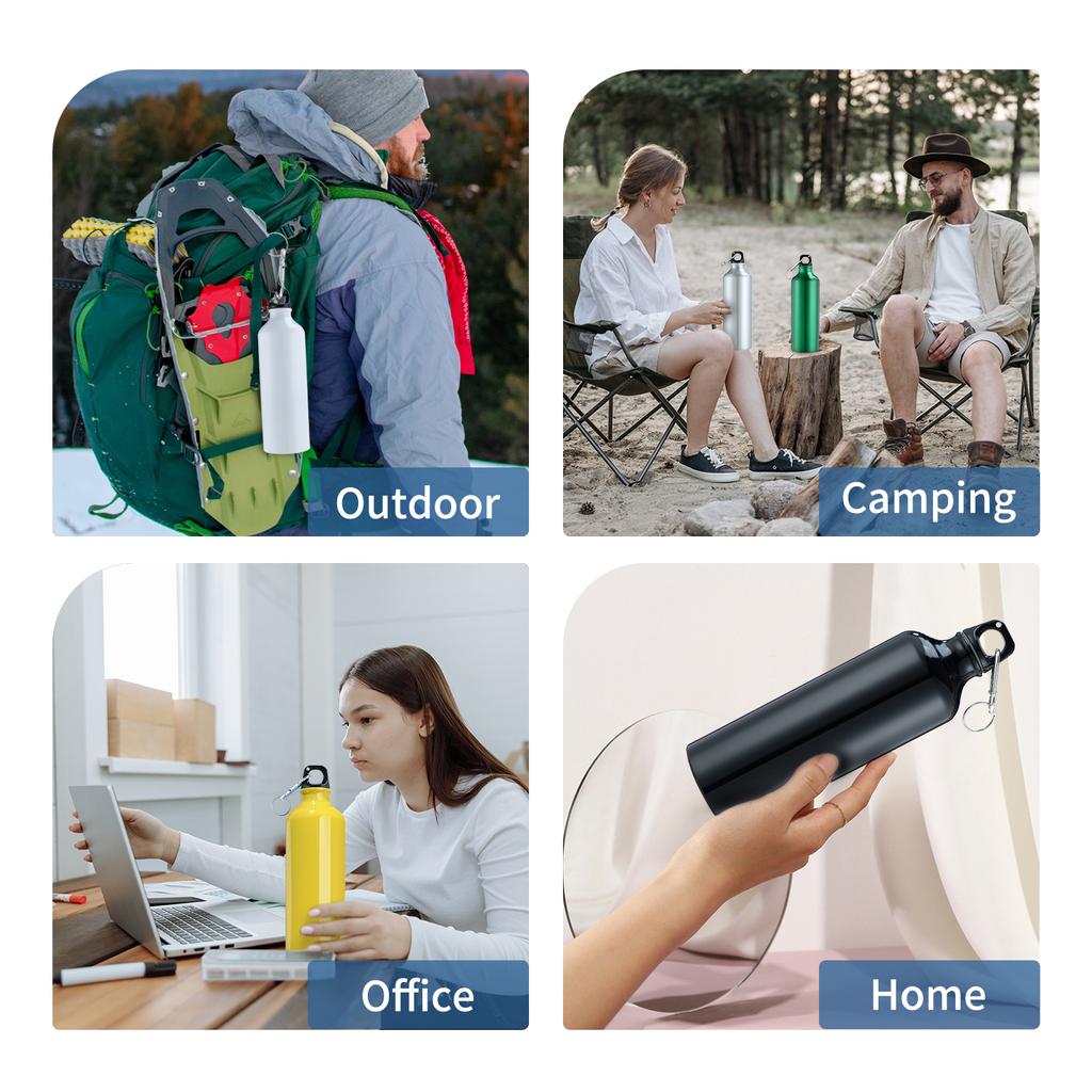 500mL Water Bottles with Carabiner Portable Aluminum Water Bottle Reusable Leakproof Sports Water Jug for Outdoor Hiking Travel Gym Fitness