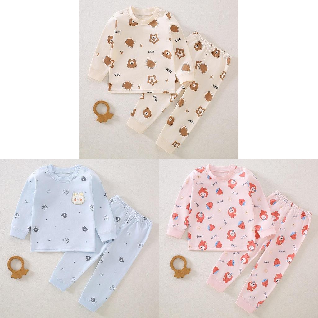 Baby Cotton Sleepwear Set With Shoulder Buttons Nonslip Comfortable Indoor Wear