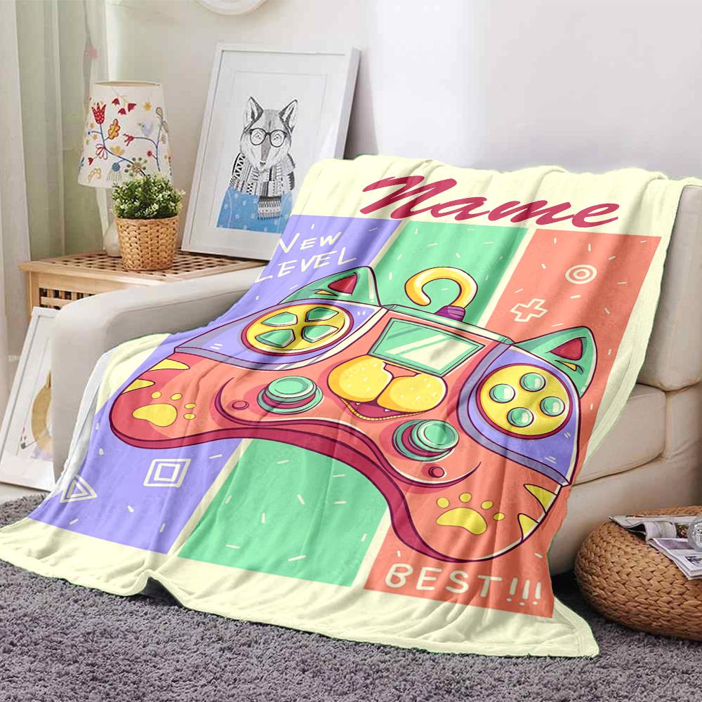 Custom Name Game Controller Theme Printed Blanket - Perfect for Couch, Bed, Travel & Outdoor Use | Machine Washable, Cozy & Durable.