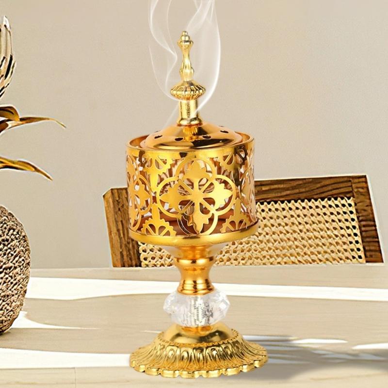 Incenses Burners Metal Cones Incenses Holder with Lid for Yoga Aromatherapys Golden Censers Table Ornament Home Decors
