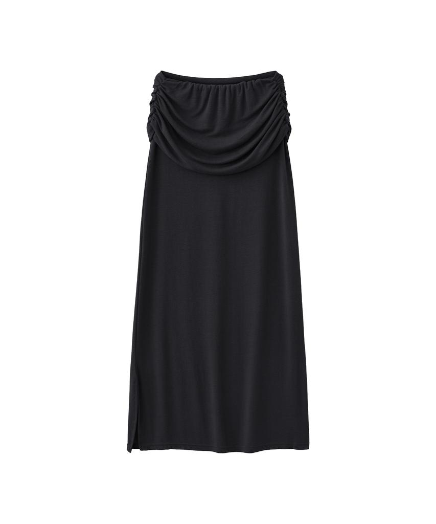 Lomaentinueo Ruched Waist Long Skirt (Black)