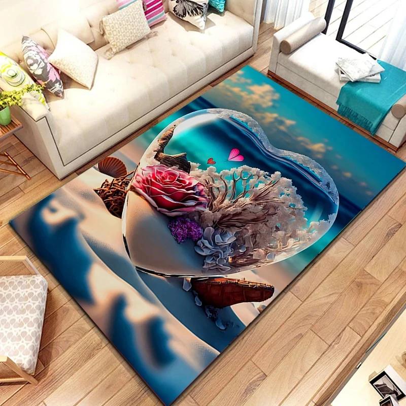 Crystal Love Pattern Carpet Romantic Theme Beach Floor Mat Soft Area Rug for Living Room Sofa Bedroom Non-slip Creative Doormat
