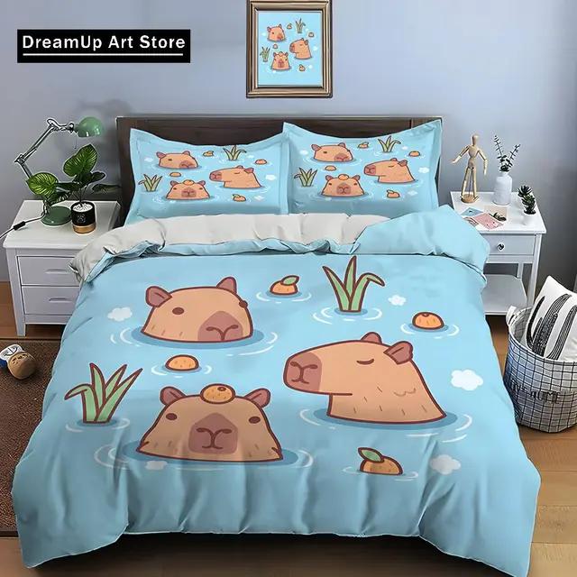 Cute Cartoon Capybara Print Bedding Set Animal Duvet Cover Set King Queen Double Twin Comforter Cover Set For Home Decor