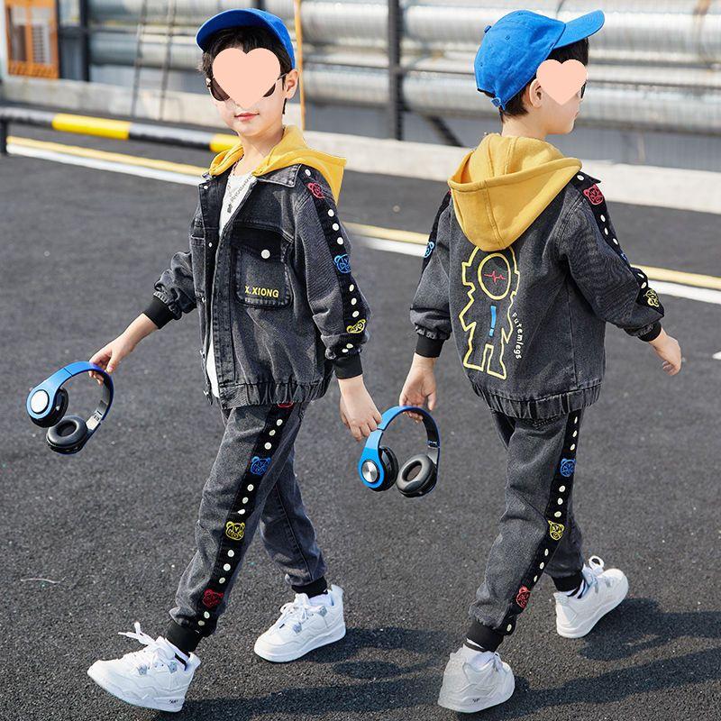 2025 Boys' Fashionable Autumn Denim Outfit - Korean Style Chic Two-Piece Set for Kids