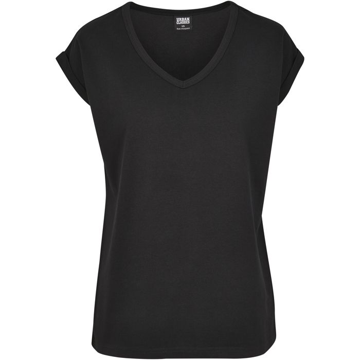 T-shirt Femme - Urban Classic - Col V - Manches Courtes - Coupe Loose - Noir
