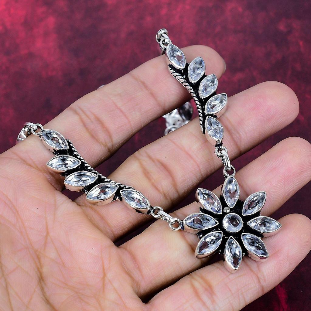 White Topaz 925 Solid Sterling Silver Necklace, Handmade Gemstone Jewelry Necklace, For Thanksgiving