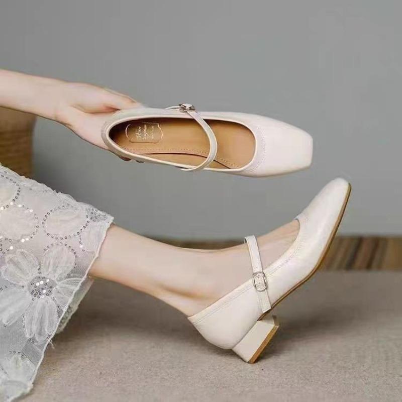 Retro square head Mary Jane women's shoes autumn new versatile high heels thick heel light mouth single shoes women