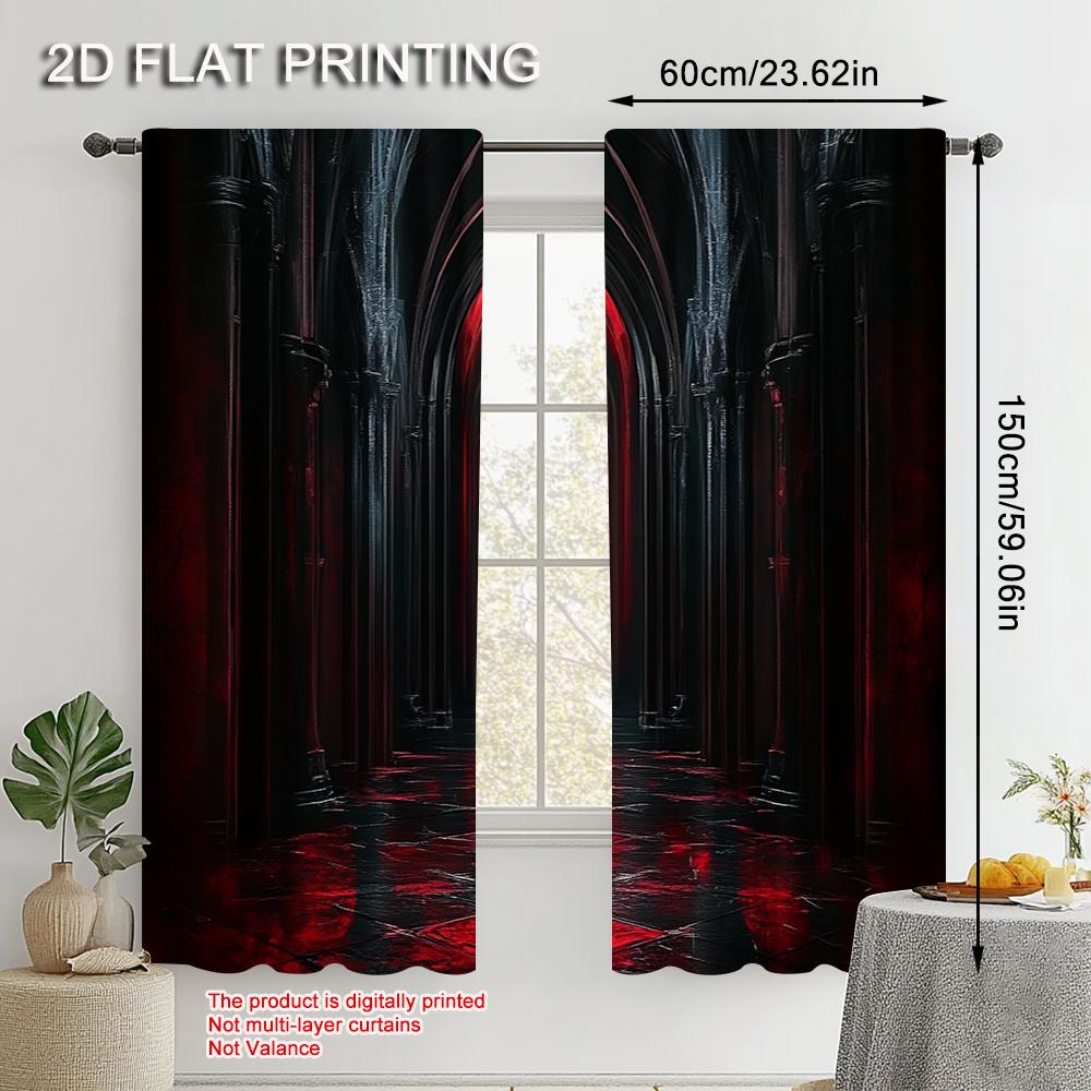 2pcs   Fashionable Curtains  print Gothic Archway Black and Red Machine Washable (without rod) Thermal Insulation   and Room