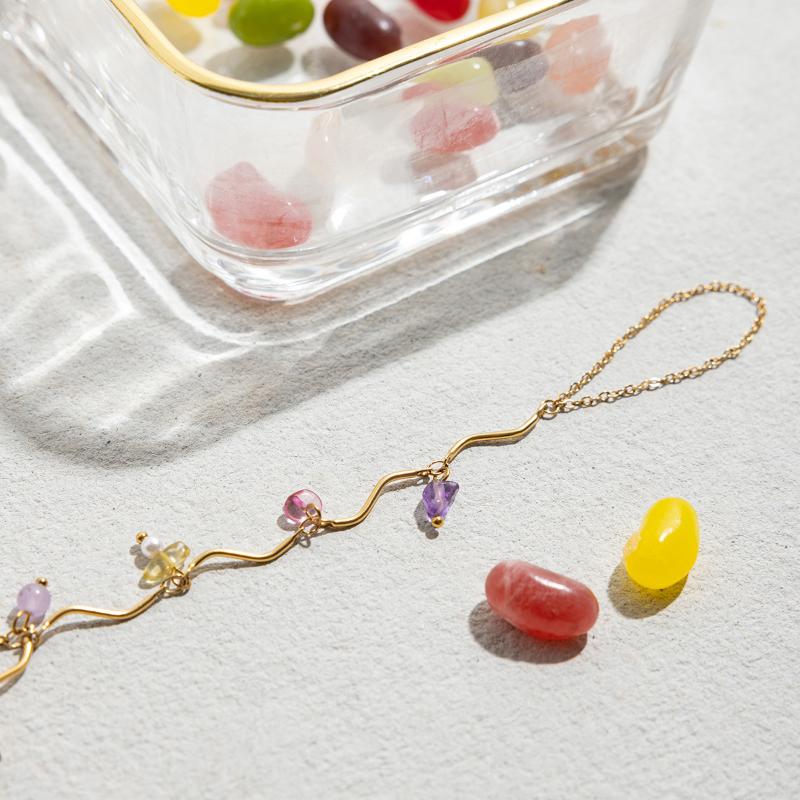 Vacation Colorful Natural Stone Crystal Finger Bracelet For Women Fashion Stainless Steel Flower Ring Fine Jewelry Gift