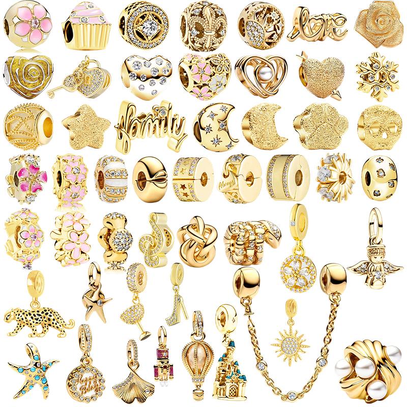 New Sparking Gold Plated Charm Beads Dangle Original Snake Fit Copper Bracelet Necklace Beads For Diy Jewelry Women Gift