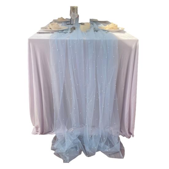 

9.8FT марлевая дорожка для стола из шифона, дорожка для стола с искусственным жемчугом, декоративная скатерть для обеденного стола для домашнего дня рождения, праздничной вечеринки 300cm синий