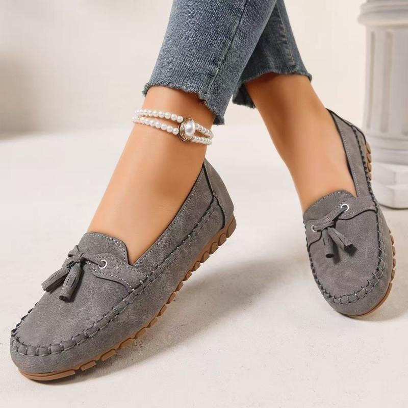 Womens Flat Loafer Slip-On Shoes With Embroidery Breathable PU Upper Comfortable Rubber Sole Casual