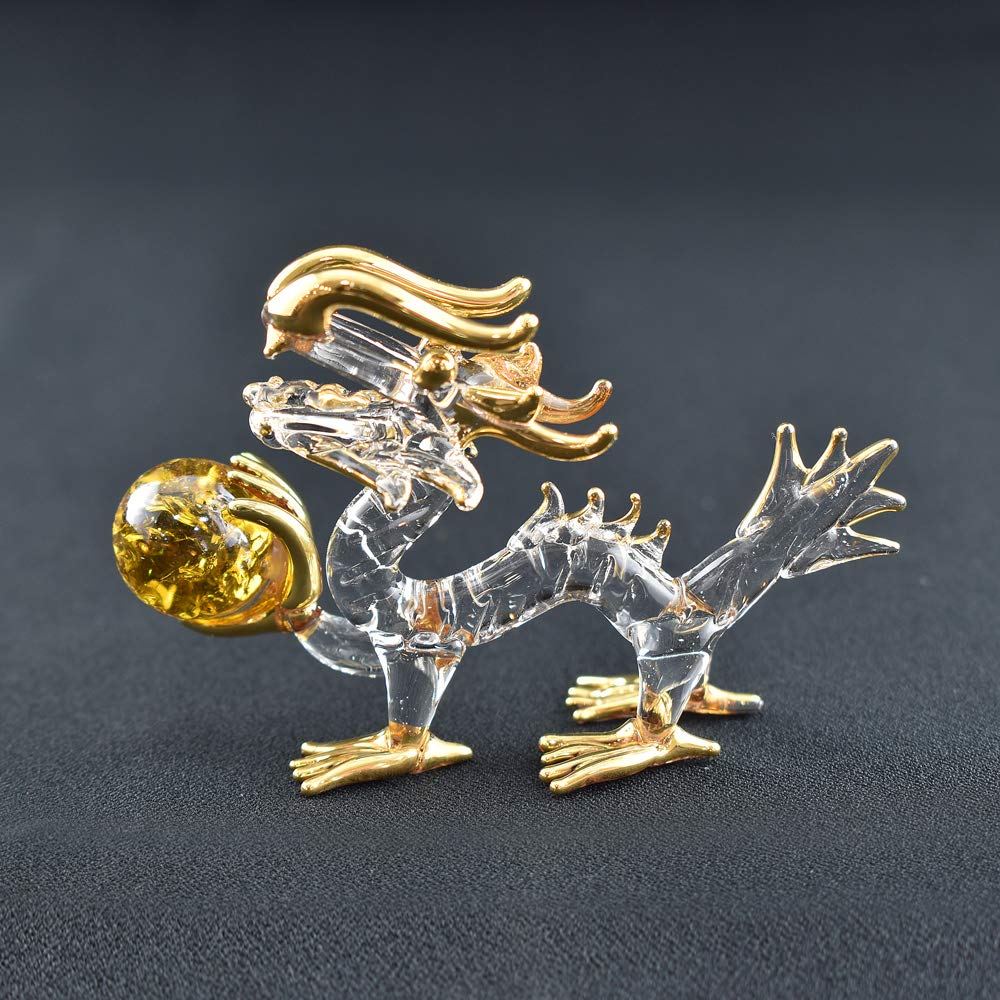 Fourcart Handmade Glass Feng Shui Wealth Dragon Statue, 2-inch X 3-Piece Set