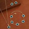 Diamond Studded Five Petal Flower Earring Necklace Complete Set of Jewelry Versatile and Fashionable Five Leaf Flower