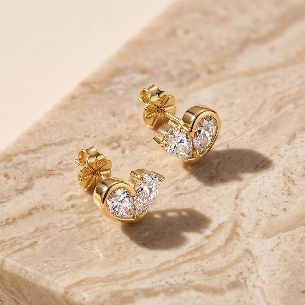 MOE30 RINNTIN Trendy Daily Wear Jewelry 0.5ct Moissanite 925 Silver Heart Earrings Studs