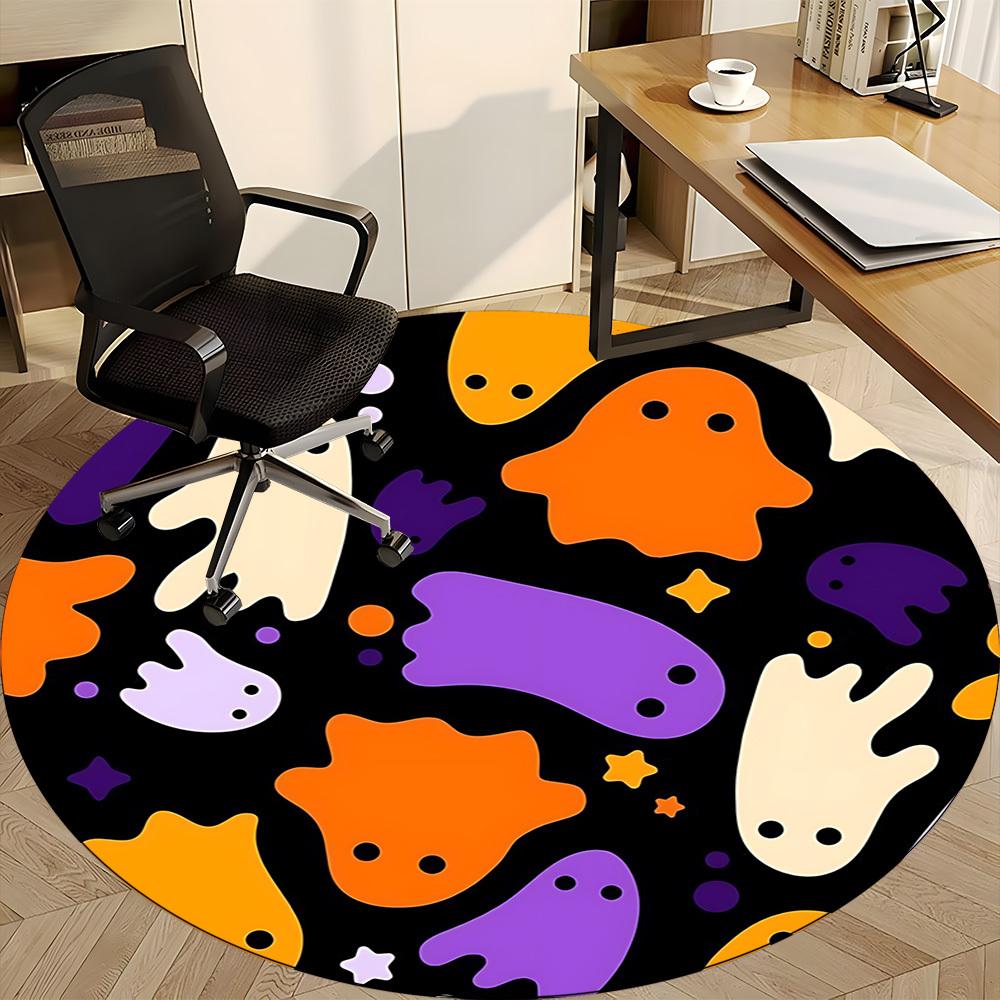 1pc Ghost Pattern Carpet, Round Non Slip Durable Large Size Office Carpet, Suitable for Office
