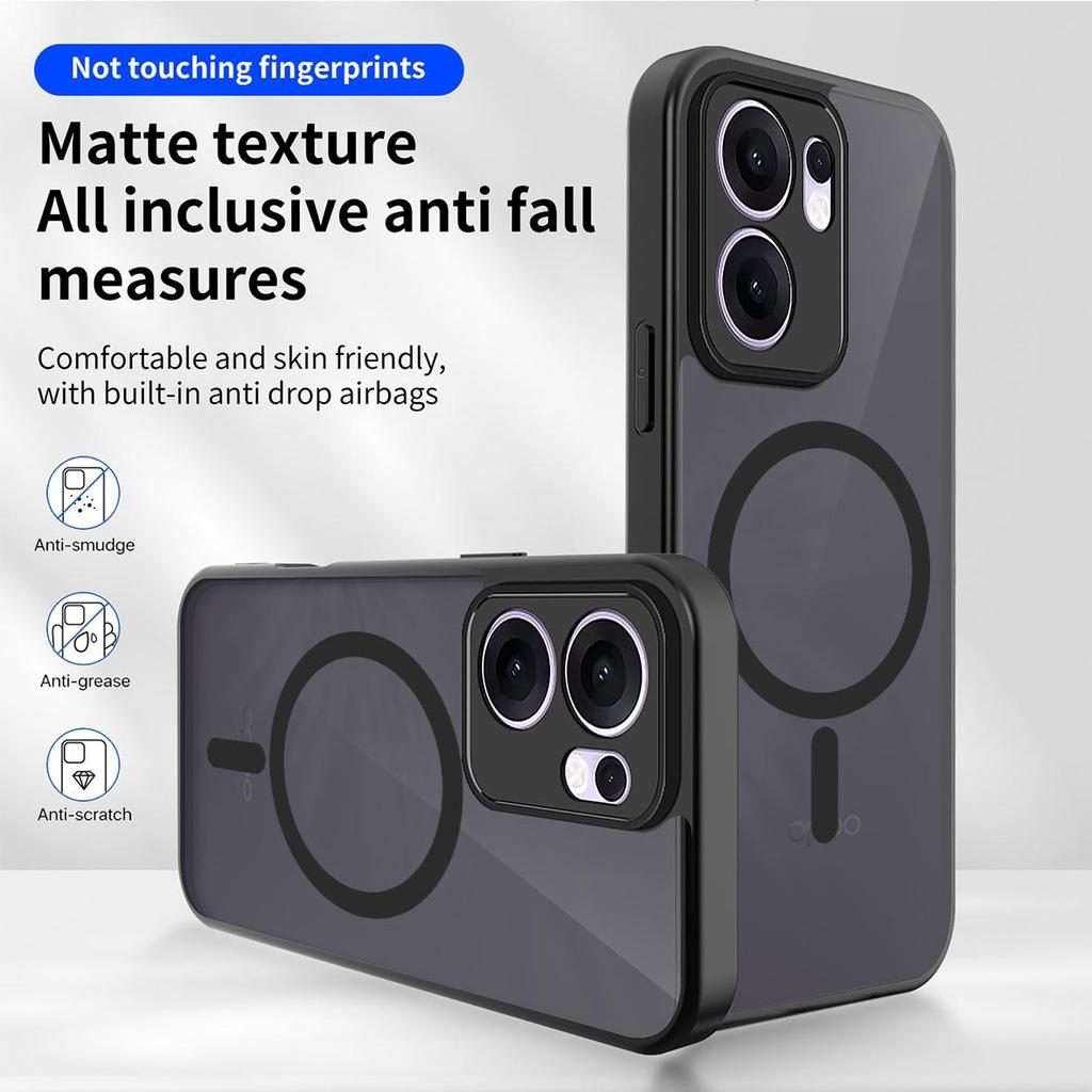 Skin-Feel Magnetic Translucent Black Phone Case for OPPO Reno 12/13/14