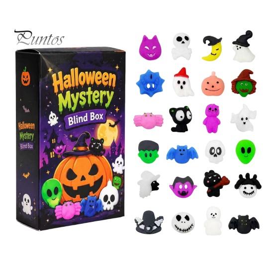 Halloween Pinch Music Toy Squeeze Advent Calendar, 24 Day Ghost Pumpkin Fidget Cute Figurines Toys Set, Collectible Figures Gift Box for Kids,