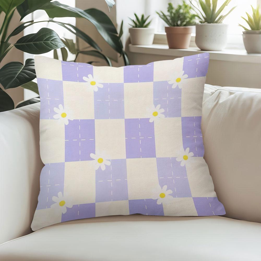 Lavender Daisy Square Jacquard Pillow Cover for Sofa Office Waist Cushion Cover Home Decorative Pillowcase