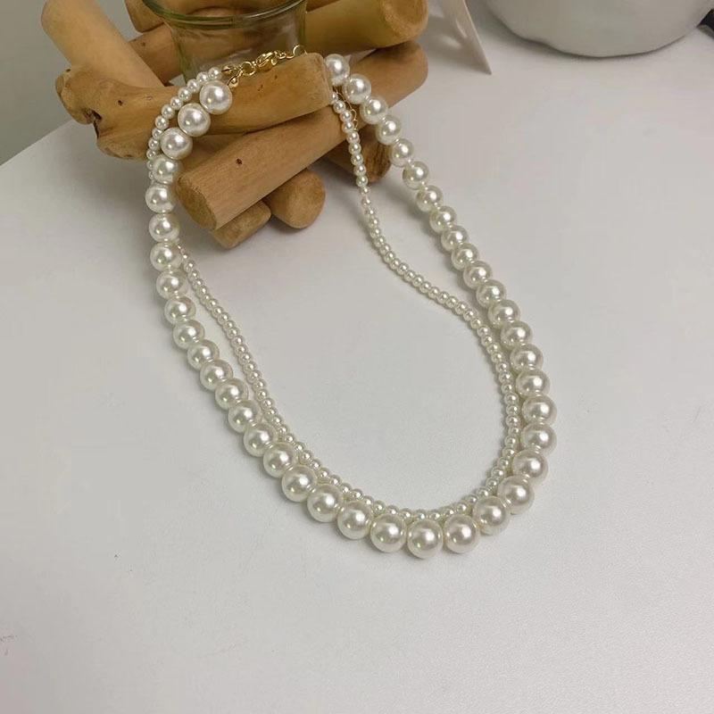 Vintage Court Style Baroque Pearls Stacked Necklace Versatile Hong Kong Style In Neck Chain Collar Female Tide Collarbone Chain