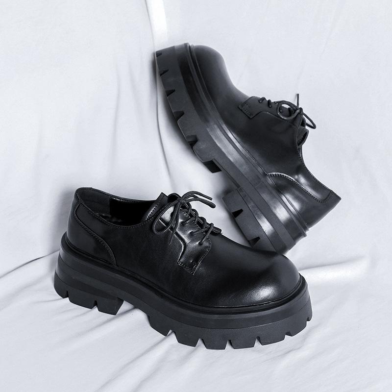 Men Casual Leather Derby Shoes Thick Sole Big Toe Trendy Lace Up Heightened Shoes Fashion Business Footwear