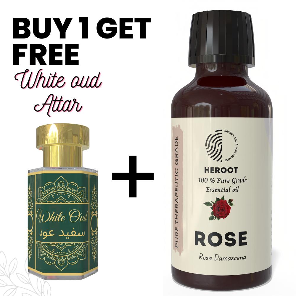 Rosenöl 10 ml für Aromatherapie & Raumduft, erhalten Sie 1 kostenloses Attar 6 ml – Aqua AQ, Dubai Oud, Aura, White Oud