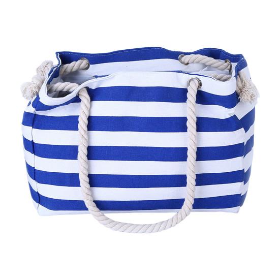 Tote Bag Large Capacity Zipper Closure Strong Load Bearing Striped Pattern Multi-use