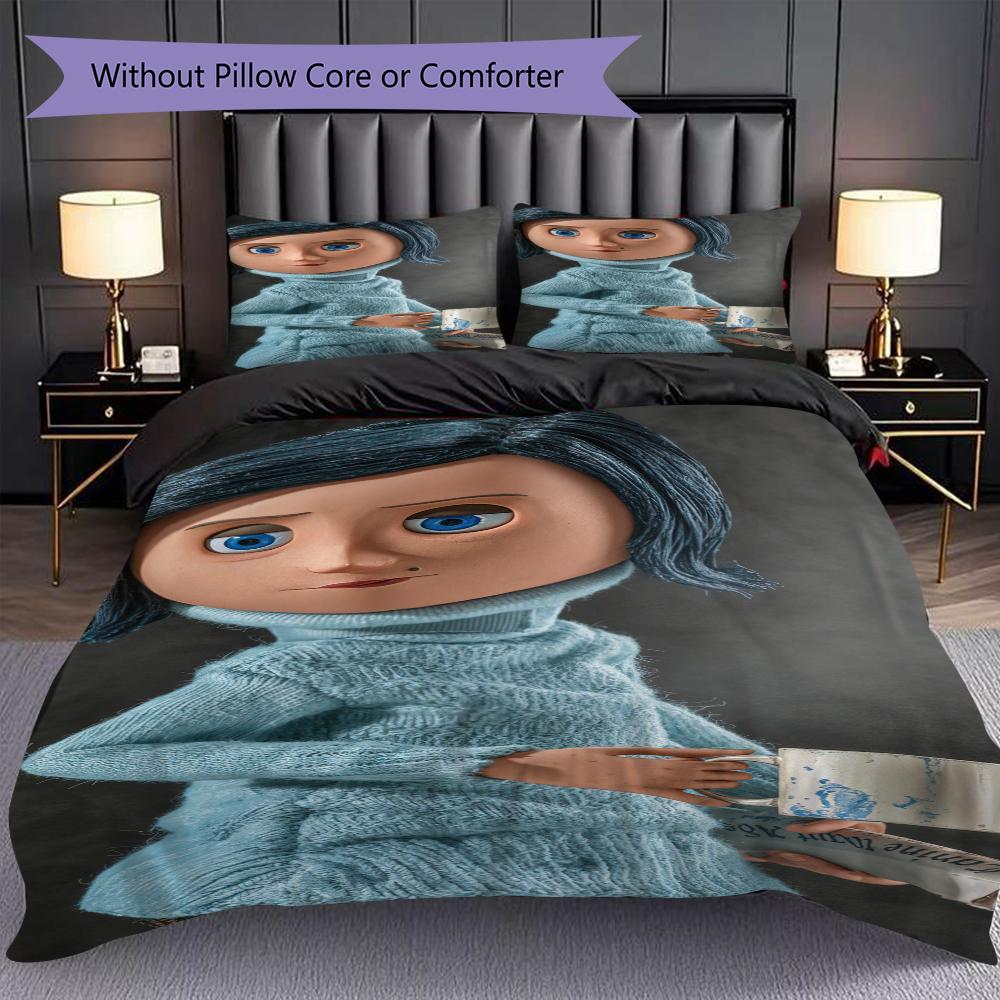 1PC Coraline Pattern Bedding Quilt Set Quilt Cover Pillowcase Home Decoration Birthday Gift (1 * Duvet Cover + 2 * Pillowcase, Without Core)
