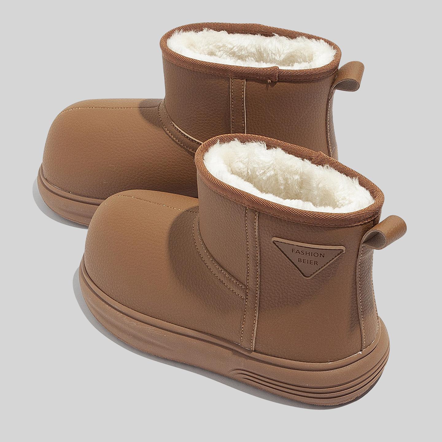 Belle white snow boots new winter leather waterproof velvet thermal cotton boots 35