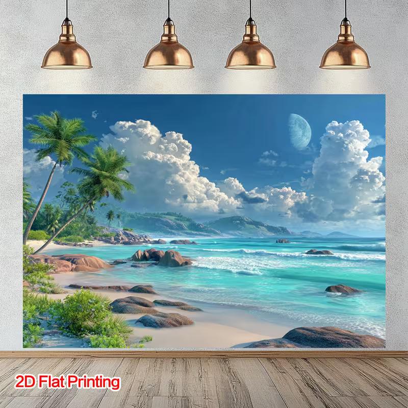 

2D Exotic Island Beach Backdrop for Tropical & Vacation Themed Celebrations 47.2x31.5inch/120*80cm