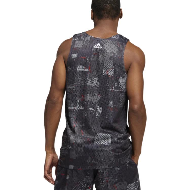 Adidas Geometric Pattern Logo Print Straight-Leg Sports Tank Top Men Tops Black HE6377