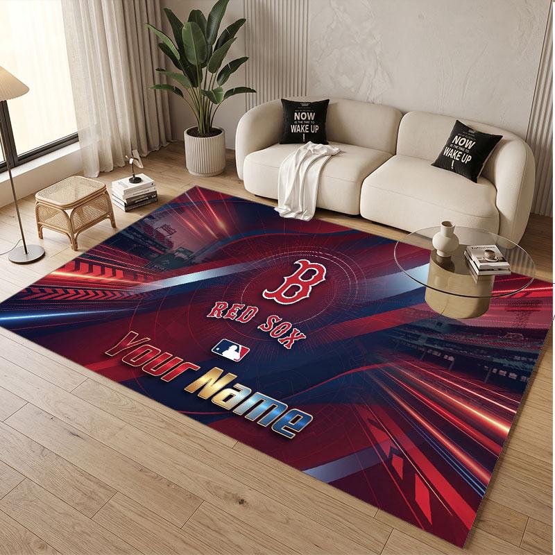 Custom Rug Boston Red Sox Pattern Print Name Text Soft Non‑Slip Floor Carpet for Home Indoor Decoration